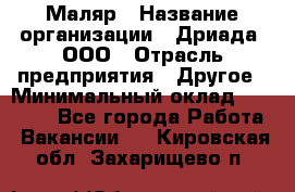 Маляр › Название организации ­ Дриада, ООО › Отрасль предприятия ­ Другое › Минимальный оклад ­ 18 000 - Все города Работа » Вакансии   . Кировская обл.,Захарищево п.